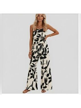 Boho Leaf Print Cami Top & Wide Leg Pants